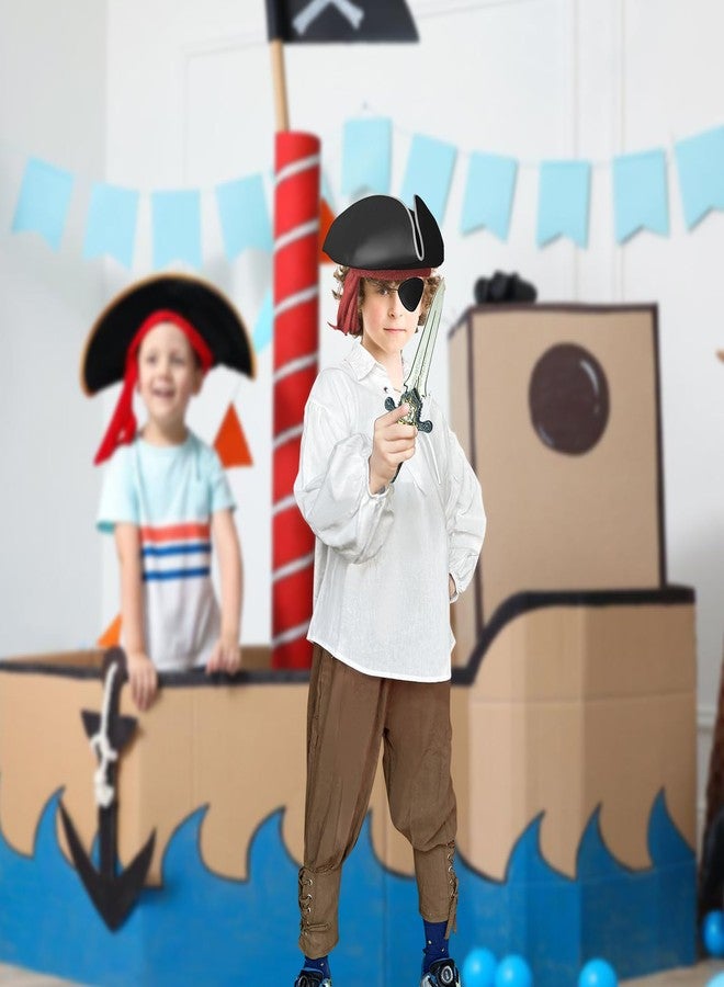 Prebene Boys Medieval Pirate Set Shirt & Ankle Pants Kids Renaissance Halloween Costume Scottish Jacobite Tops and Trousers (White+Brown, 4-6T) - Image 5
